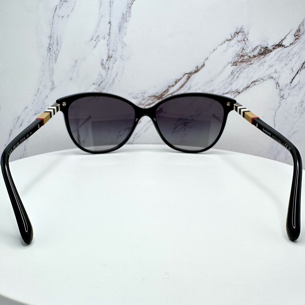 New Burberry Sunglasses Black Cat Eye Check Arms Gold Hardware Womens BURBERRY - Picture 16 of 16